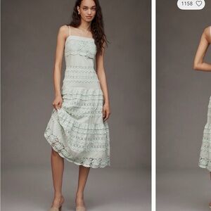 NWT Endless Rose Lace Trim Light Green Midi Dress